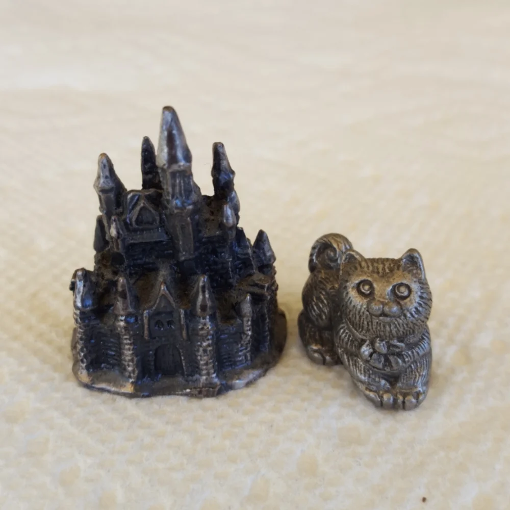 2  (Two)Vintage Hudson Pewter Figurines Castle & dog